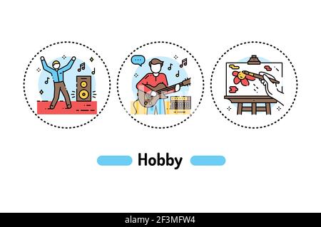 Hobby Farbliniensymbol. Tägliche Routine. Piktogramm für Webseite, mobile App, Promo. Bearbeitbare Kontur. Stock Vektor