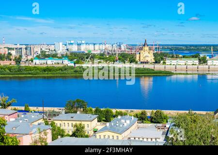 Fedorovsky Damm Antenne Panoramaaussicht in Nischni Nowgorod. Nischni Nowgorod ist die fünftgrößte Stadt in Russland und dem Zentrum von Nischni Nowgorod Stockfoto