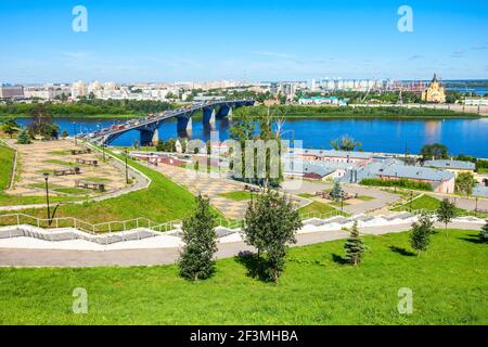 Fedorovsky Damm Antenne Panoramaaussicht in Nischni Nowgorod. Nischni Nowgorod ist die fünftgrößte Stadt in Russland und dem Zentrum von Nischni Nowgorod Stockfoto