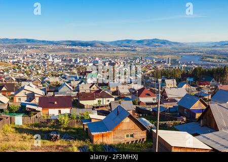 Ulan-Ude-Luftpanorama. Ulan Ude ist die Hauptstadt der Republik Burjatien, Russland Stockfoto