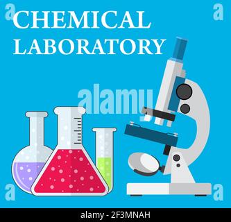 Labormikroskop und Reagenzgläser mit Flüssigkeit Stock Vektor