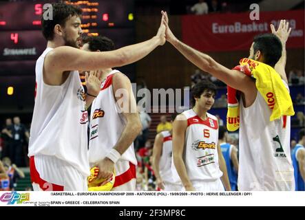 BASKETBALL - EUROPAMEISTERSCHAFT 2009 - KATOWICE (POL) - 19/09/2009 - FOTO : HERVE BELLENGER / DPPI SPAIN / GREECE - CELEBRATION SPAIN Stockfoto