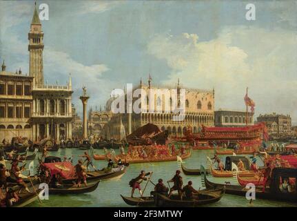 Giovanni Antonio Canal aka Canaletto (1697-1768), Rückkehr des Bucintoro zum Pier an Christi Himmelfahrt, 1729-32, Öl auf Leinwand. Puschkin State Museum Stockfoto