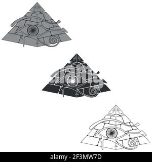 Vektor-Design der ägyptischen Pyramide Silhouette, Pyramide des alten mit 3D Auge des horus, altägyptische Symbole, Auge des horus Stock Vektor