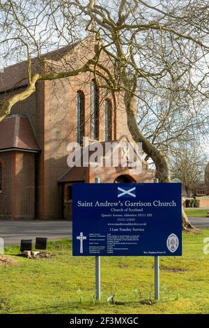 St Andrew's Garrison Church, Church of Scotland, in Aldershot Town, Hampshire, England, VEREINIGTES KÖNIGREICH Stockfoto