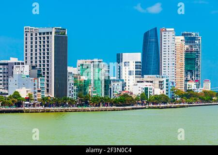 Da Nang City Skyline Antenne Panoramablick. Danang ist die viertgrößte Stadt in Vietnam. Stockfoto
