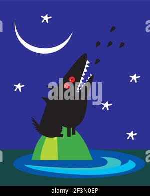 Wolf heult auf dem Mond Stock Vektor