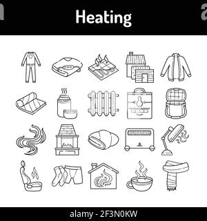 Symbole für Heizungsfarben eingestellt. Piktogramme für Webseite, mobile App, Promo. UI UX GUI Design Element. Bearbeitbare Kontur. Stock Vektor