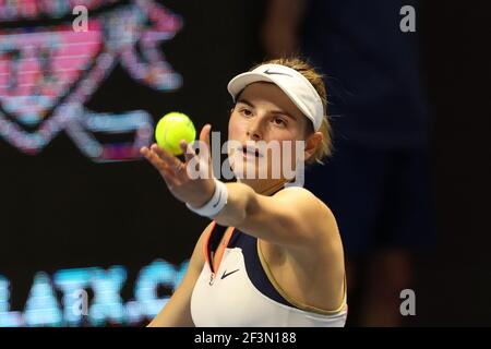 St. Petersburg, Russland. März 2021, 17th. Katarina Zavatska aus der Ukraine im Einsatz gegen Anastasia Gasanova aus Russland während der St.Petersburg Ladies Trophy 2021 Tennisturnier in der Sibur Arena.Endstand: (Anastasia Gasanova 2-1 Katarina Zavatska) (Foto von Maksim Konstantinov/SOPA Images/Sipa USA) Kredit: SIPA USA/Alamy Live News Stockfoto