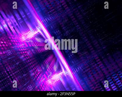 Abstrakter neon leuchtender Hintergrund mit perspektivischem Effekt - 3D Illustration Stockfoto