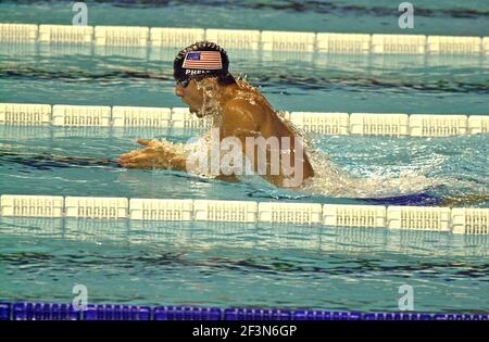 Olympiasieger Michael Phelps von US-Schwimmen während der Weltmeisterschaft, in Barcelona 2003. Stockfoto