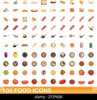 100 Essen Symbole gesetzt. Cartoon Illustration von 100 Essen Symbole Vektor auf weißem Hintergrund einstellen Stock Vektor