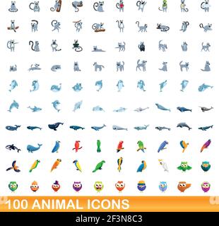 100 Tier Icons einstellen. Cartoon Abbildung: 100 Tier icons Vektor auf weißem Hintergrund einstellen Stock Vektor