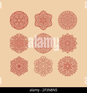 Mandala Kollektion Set Vektor Illustration. Vintage-Deko-Elemente. Handgezeichneter Hintergrund. Islam, Arabisch, Indisch, Ottomane Motive. Stock Vektor