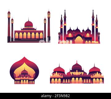 Moschee Gradient Sammlung Set Vektor Illustration Stock Vektor