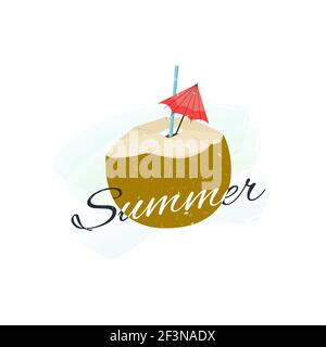 Kokosnussgetränk isoliert auf weißem Hintergrund. Vektorgrafik. Stock Vektor