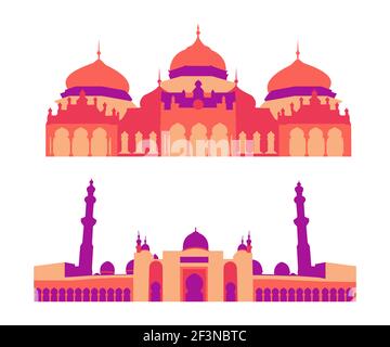 Moschee flach Symbol set Illustration isoliert Vektor Zeichen Symbol. Moschee Illustration. Stock Vektor