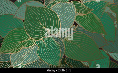 Smaragdgrün und Kupfer metallischen Blätter handgezeichneten Hintergrund Vektor. Luxus Art Deco Tapete Design für Print, Poster, Cover, Banner, Stoff, Umhüllung. Stock Vektor