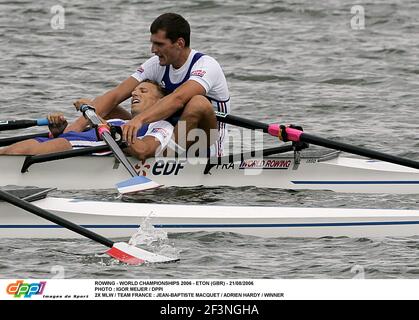 RUDERWELTMEISTERSCHAFTEN ETON GROSSBRITANNIEN 26 AUG 2006 FINALE TAG ADRIEN HARDY, JEAN BAPTISTE MACQUET, WELTMEISTER IM MEN'S S DOPPELSCHÄDEL FOTO IGOR MEIJER Stockfoto