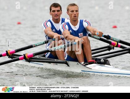 RUDERWELTMEISTERSCHAFTEN ETON GROSSBRITANNIEN 26 AUG 2006 FINALE TAG ADRIEN HARDY, JEAN BAPTISTE MACQUET, WELTMEISTER IM MEN'S S DOPPELSCHÄDEL FOTO IGOR MEIJER Stockfoto