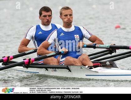 RUDERWELTMEISTERSCHAFTEN ETON GROSSBRITANNIEN 26 AUG 2006 FINALE TAG ADRIEN HARDY, JEAN BAPTISTE MACQUET, WELTMEISTER IM MEN'S S DOPPELSCHÄDEL FOTO IGOR MEIJER Stockfoto