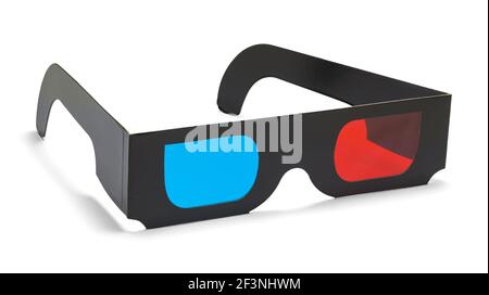 Ein Paar schwarze 3D-Film-Brille ausgeschnitten. Stockfoto