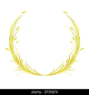 Runder Kranz, Lorbeer oder Krone mit goldenen und braunen Ähren aus Weizen, Gerste oder Roggen und Grashalmen. Vektor Natur Illustration isoliert auf weiß. Gold Stock Vektor