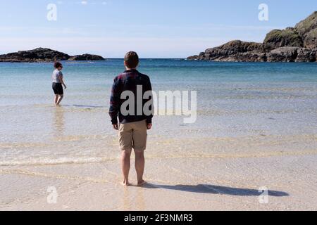 Port Ban, die weiße Sandbucht, auf Iona, Schottland. Stockfoto