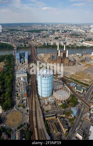 BATTERSEA KRAFTWERK UND GASWERK, LONDON. Luftaufnahme nach Norden. Stockfoto