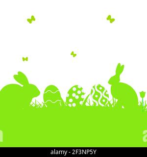 Osterposter mit Kaninchen und Gras Stock Vektor