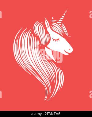 vektorgrafik Zeichnung. Niedliche Einhorn Grafik-Druck isoliert auf weißem Hintergrund. Kopf Portrait Pferd Aufkleber, Patch Abzeichen. Stock Vektor