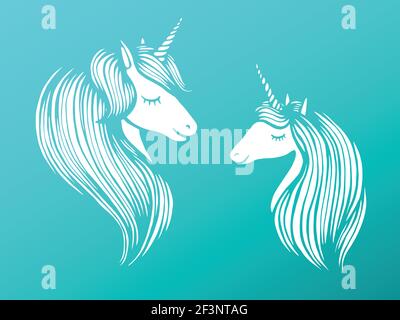 vektorgrafik Zeichnung. Niedliche Einhorn Grafik-Druck isoliert auf weißem Hintergrund. Kopf Portrait Pferd Aufkleber, Patch Abzeichen. Stock Vektor