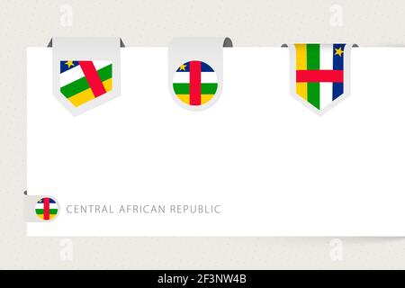 Label Flag Kollektion von Zentralafrikanische Republik in verschiedenen Formen. Farbband Flagge Vorlage von AUTO hängen von Papier oder andere Oberfläche. Stock Vektor