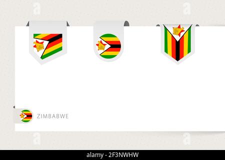 Label Flag Kollektion von Zimbabwe in verschiedenen Formen. Bandflaggenschablone von Zimbabwe hängt von Papier oder andere Oberfläche. Stock Vektor