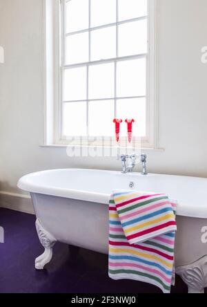 Die Londoner Heimat von Victoria Whitbread, Miteigentümer von W2 Products Ltd, die insbesondere die Pantone-Reihe von Geschenken vertreiben. Bild zeigt das Badezimmer mit Stockfoto