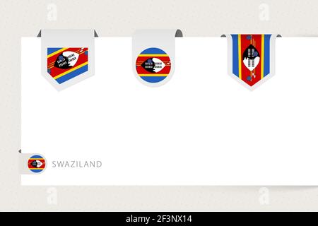 Label Flag Kollektion von Swasiland in verschiedenen Formen. Farbband Flagge Schablone von Swasiland hängend von Papier oder andere Oberfläche. Stock Vektor