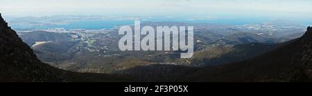 Blick auf Hobart vom Mount Wellington in Tasmanien Stockfoto