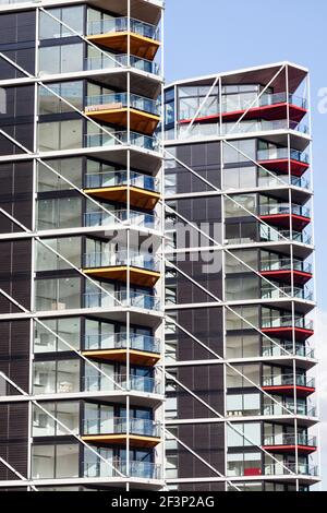 Neu errichtetes Riverlight Wohngebiet, Nine Elms, Battersea, London, SW8. Stockfoto