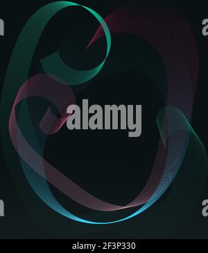 Abstraktes Wellenmuster auf Schwarz. Mesh-Wellen über Schwarz. Türkisblaue rosa Wellen. Abbildung Stockfoto