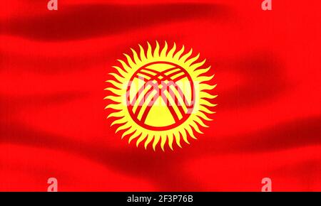 Kyrgyzstan flag - realistic waving fabric flag Stock Photo