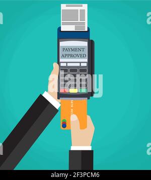 Hand schieben Kreditkarte in POS-Terminal. Stock Vektor