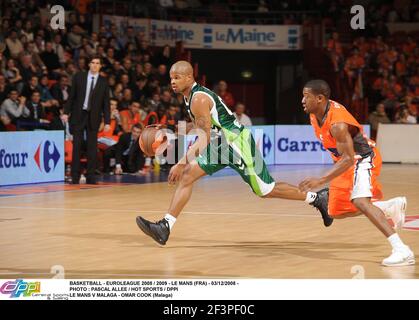 BASKETBALL - EUROLEAGUE 2008 / 2009 - LE MANS (FRA) - 03/12/2008 - FOTO : PASCAL ALLEE / HOT SPORTS / DPPILE MANS V MALAGA - OMAR COOK (MALAGA) Stockfoto