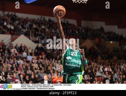 BASKETBALL - EUROLEAGUE 2008 / 2009 - LE MANS (FRA) - 03/12/2008 - FOTO : PASCAL ALLEE / HOT SPORTS / DPPILE MANS V MALAGA - THOMAS KELATI (MALAGA) Stockfoto