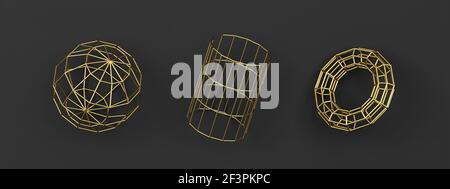 Satz von abstrakten drahtgebundenen geometrischen Primitiven . Minimalistisches Design. 3D Abbildung Stockfoto