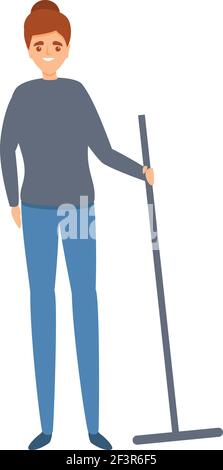 Frau nimmt Mopp-Symbol. Cartoon der Frau nehmen Mop Vektor-Symbol für Web-Design isoliert auf weißem Hintergrund Stock Vektor