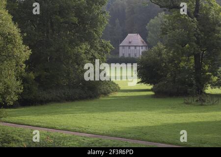 Fernansicht des Gartenhauses von Johann Wolfgang von Goethe im Park an der Ilm, Weimar, Deutschland Stockfoto