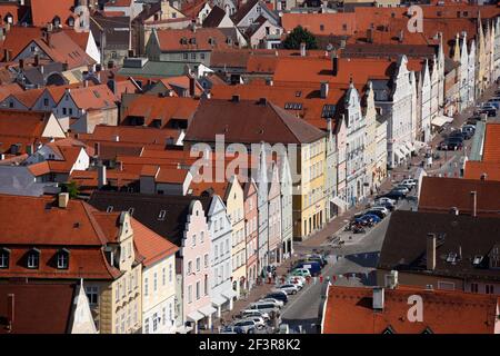 Blick vom Schloss Trausnitz auf die Altstadt, Landshut, Deutschland. Stockfoto
