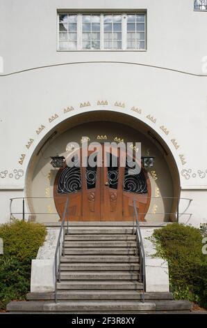 Gro?es GL¸ckerthaus, Eingang, Darmstadt, Mathildenhˆhe, Gro?es Haus GL¸ckert Stockfoto