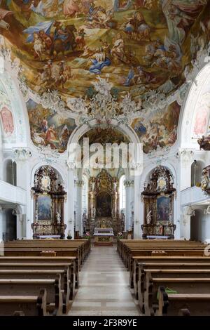 Blick nach Osten, Wolfegg, Pfarrkirche, ehemalige Kollegiat-Stiftskirche Stockfoto