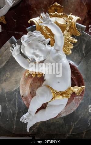 Putto unter der Kanzel, Wolfegg, Pfarrkirche, ehemalige Kollegiat-Stiftskirche Stockfoto